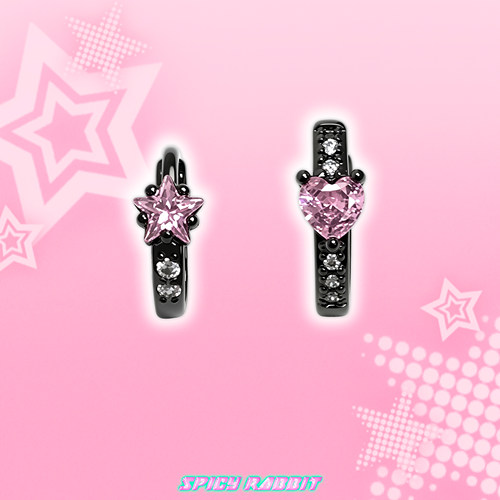 S-Rabbit 星星爱心黑色耳扣/可爱百搭韩系耳饰耳环耳骨环甜美少女