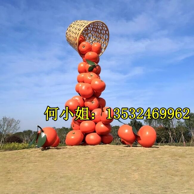 果园农业项目定制巨型柑橘瀑布雕塑玻璃钢橙子造型蜜桔卡通IP雕像