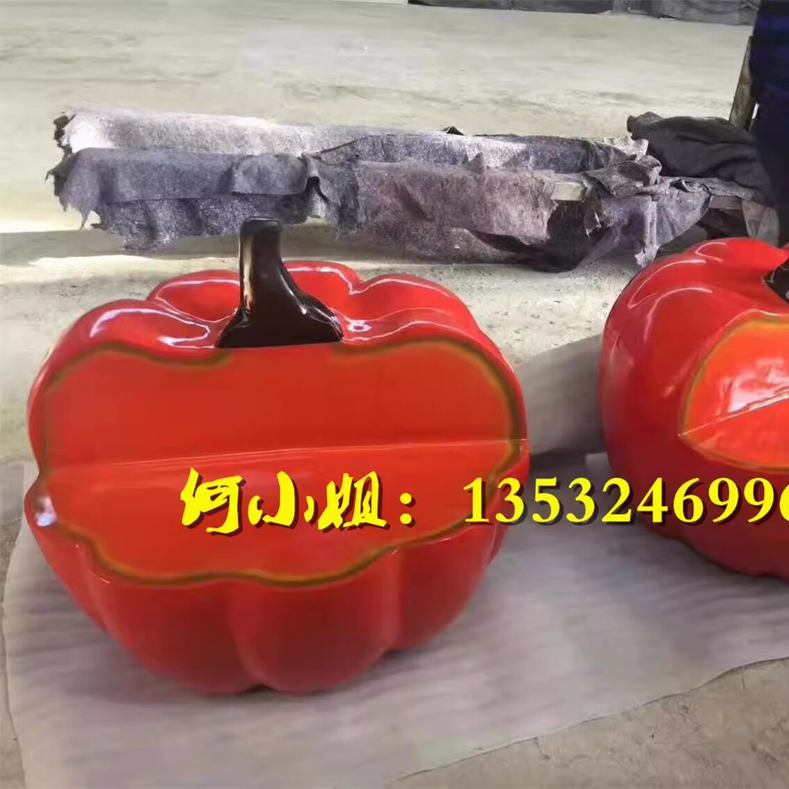 大型商场美陈定制玻璃钢南瓜造型座椅雕塑草莓坐凳苹果休闲椅摆件