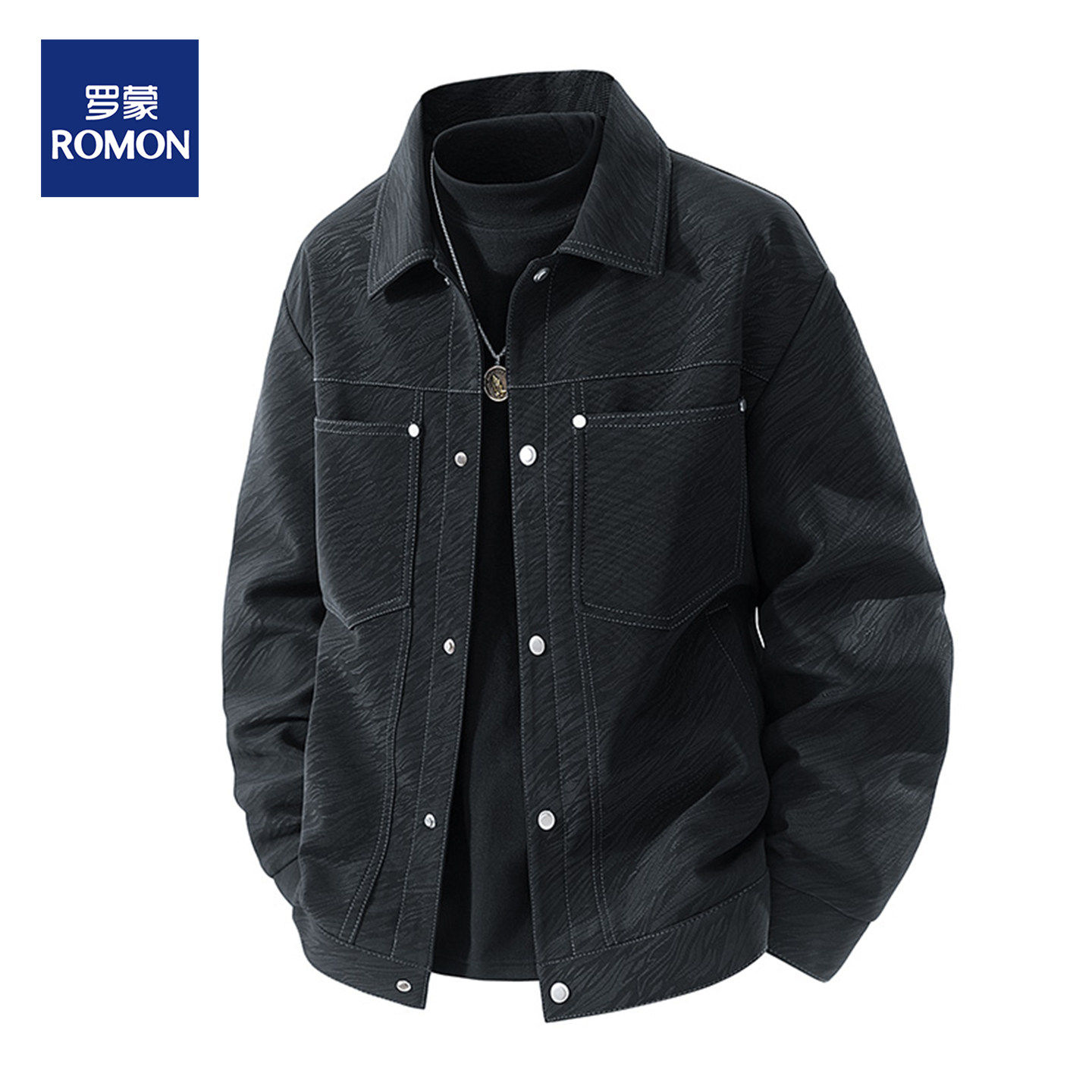 罗蒙男士春季新款2026新款外套翻领美式工装高级感夹克休闲上衣男