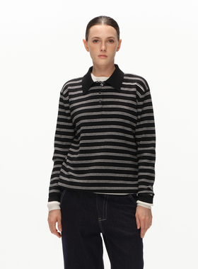 Metaricotta 假两件设计条纹休闲针织polo衫女