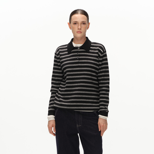 Metaricotta 假两件设计条纹休闲针织polo衫女
