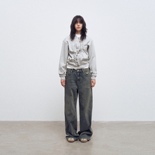 METARICOTTA 扭曲拉链褶皱设计短款卫衣连帽街头潮流情侣上衣男女