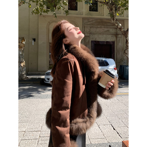 皮毛一体羽绒服女2025冬新款外套