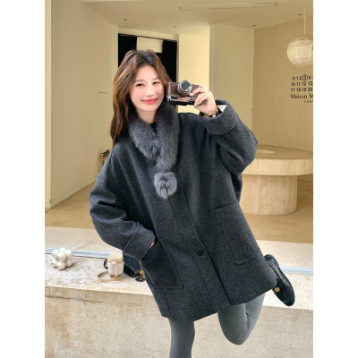 灰色毛毛领小香风毛呢羽绒服女中长款2025冬千金风气质白鸭绒外套