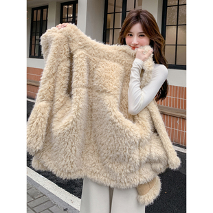 卡其色短款小个子羊羔毛外套女冬季2025新款加厚今年流行皮毛一体