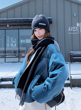 蓝色高级感丝绒90绒羽绒服女冬季2025新款小个子短款保暖加厚爆款