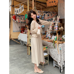 法式复古温柔风连衣裙套装女温婉大气2026春季新款气质长袖两件套