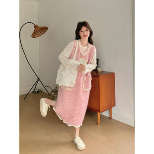 独特漂亮立体花朵针织罩衫连衣裙套装女早春2026新款甜美减龄穿搭