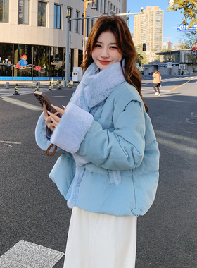 蓝色超好看短款羽绒服女2025冬季新款小个子洋气保暖90白鸭绒外套