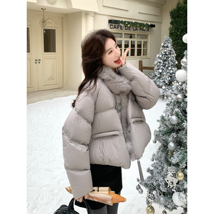 狐狸毛羽绒服女冬季2025新款小个子高级感短款加厚保暖白鸭绒外套