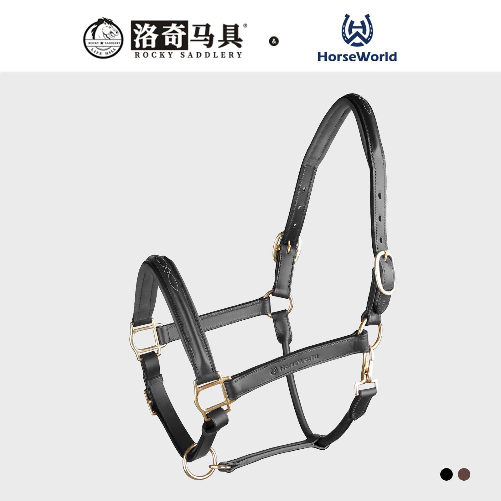 Horseworld 经典牛皮笼头 牵马马龙头马术装备洛奇马具8410012