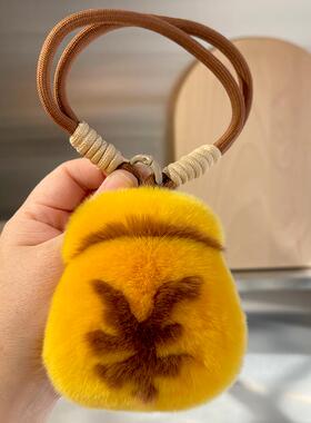 可爱獭兔毛小金袋钥匙扣挂件