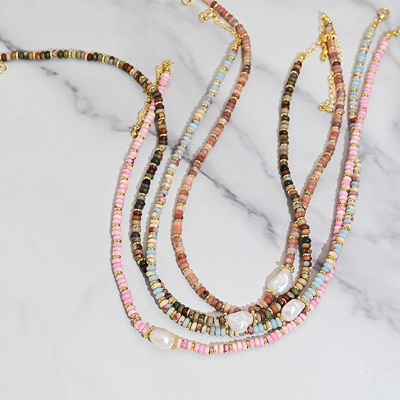 欧美ins天然石彩色串珠项链女2022年新款珍珠颈链卫衣毛衣项链潮