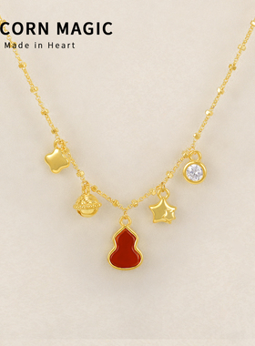 本命年过年金色项链红葫芦吊坠