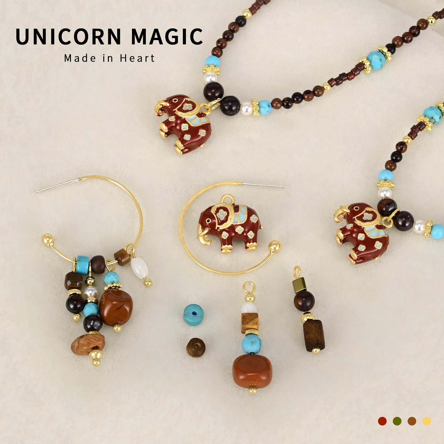 天然石串珠耳环复古中式珐琅耳饰