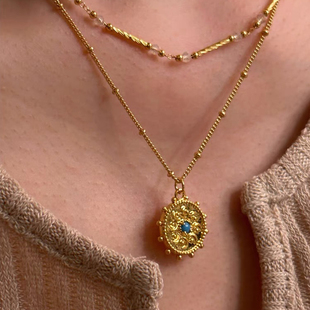 法式小众文艺复古金币项链轻奢小众宫廷风中古气质吊坠叠戴时髦潮