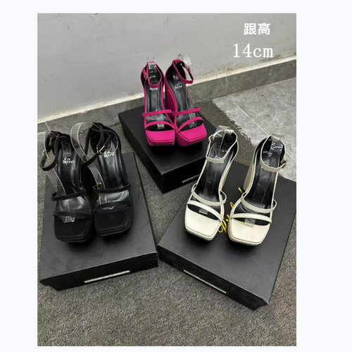 新款防水台厚底增高坡跟一字带露趾女凉鞋超高跟14cm时尚走秀个性