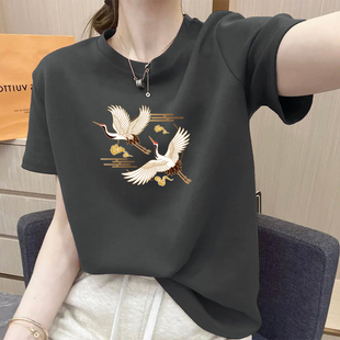 山东即墨纯棉短袖t恤女夏季薄款宽松体恤休闲百搭印花圆领上衣潮