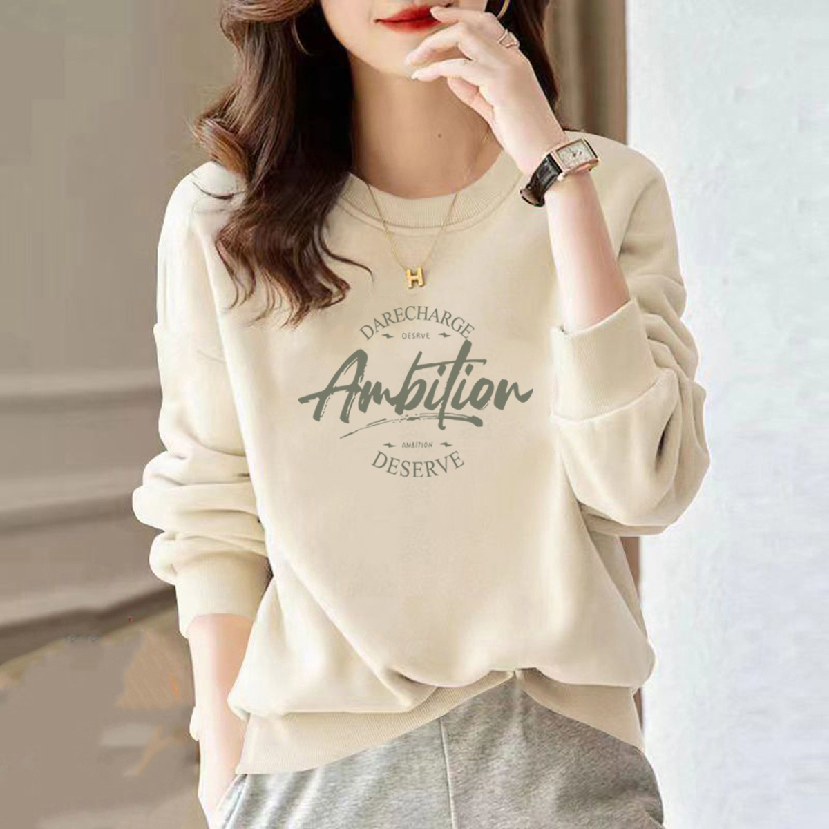 品牌专柜纯棉加绒宽松休闲卫衣女