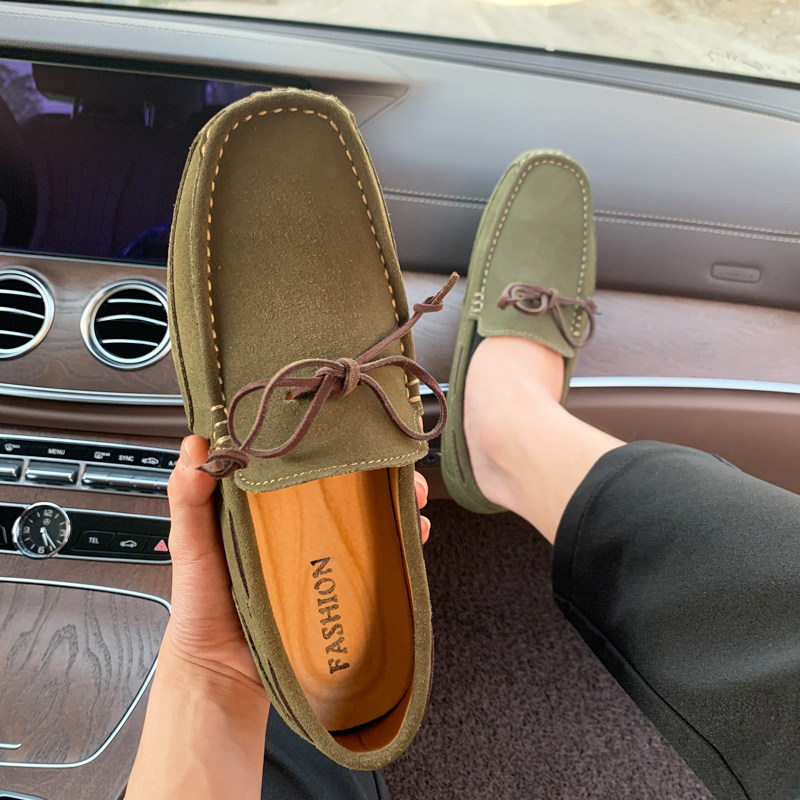 2022春季牛反绒豆豆鞋男真皮软底绿色大码帆船鞋45码46韩版懒人鞋,流行男鞋,乐福鞋（豆豆鞋）,淘宝优惠券,粉丝福利购,淘宝优惠卷