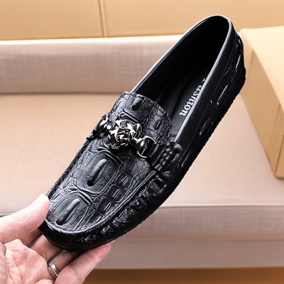 2025新款鳄鱼纹豆豆鞋男真皮软底社会精神小伙一脚蹬懒人休闲皮鞋