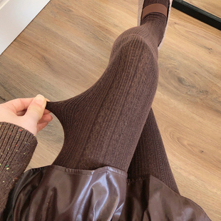 袜显瘦麻花纹踩脚袜 女外穿保暖烟灰色连裤 秋冬款 加厚咖啡色打底裤