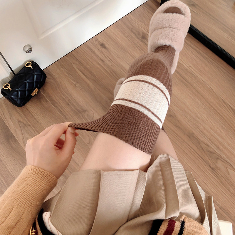 秋冬款美拉德穿搭咖啡色长筒袜过膝袜女jk黑色大腿袜米白色高筒袜