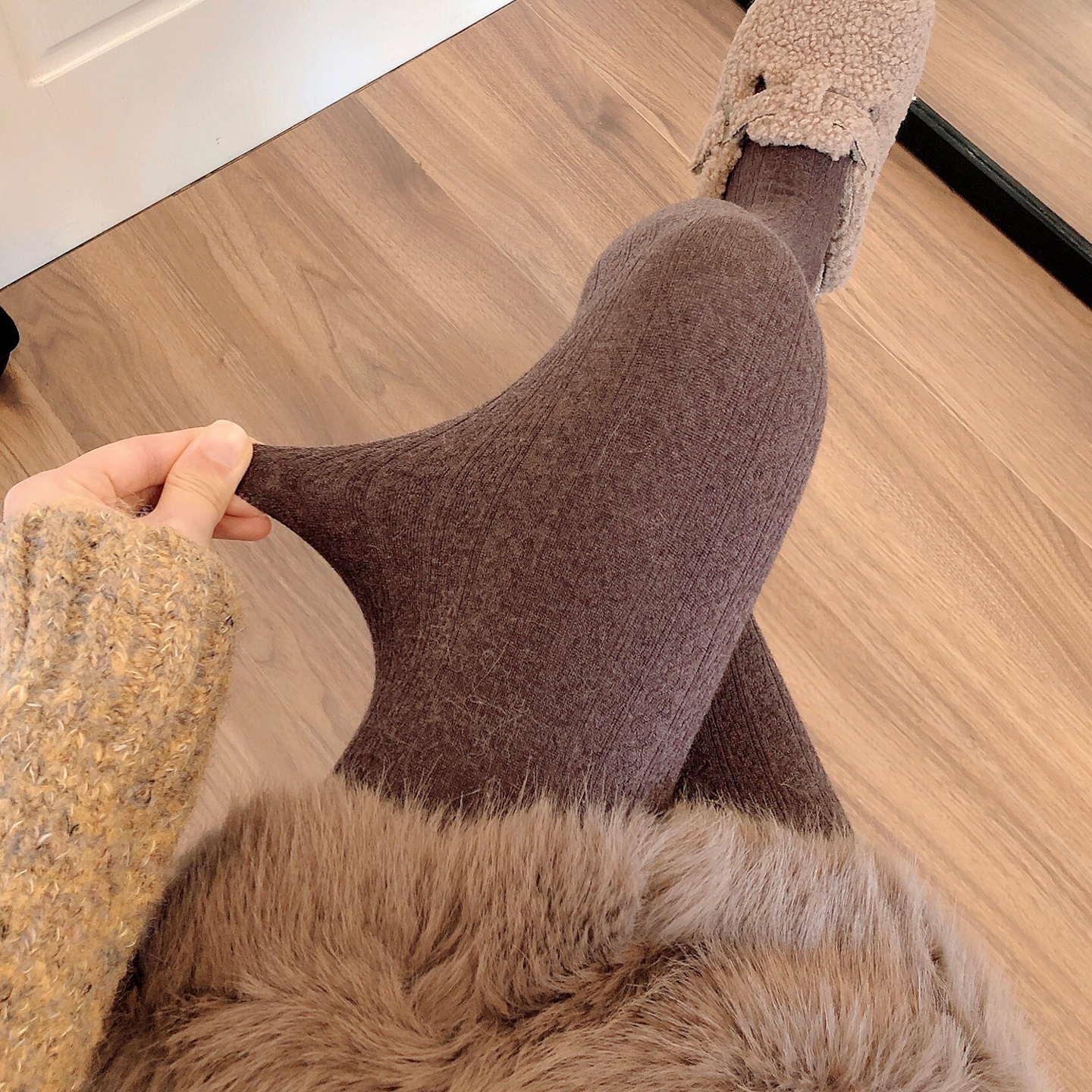 加绒咖色连裤袜烟灰色保暖打底裤