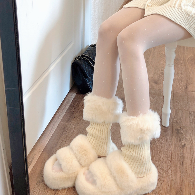 加厚保暖白色袜套日系小腿堆堆袜