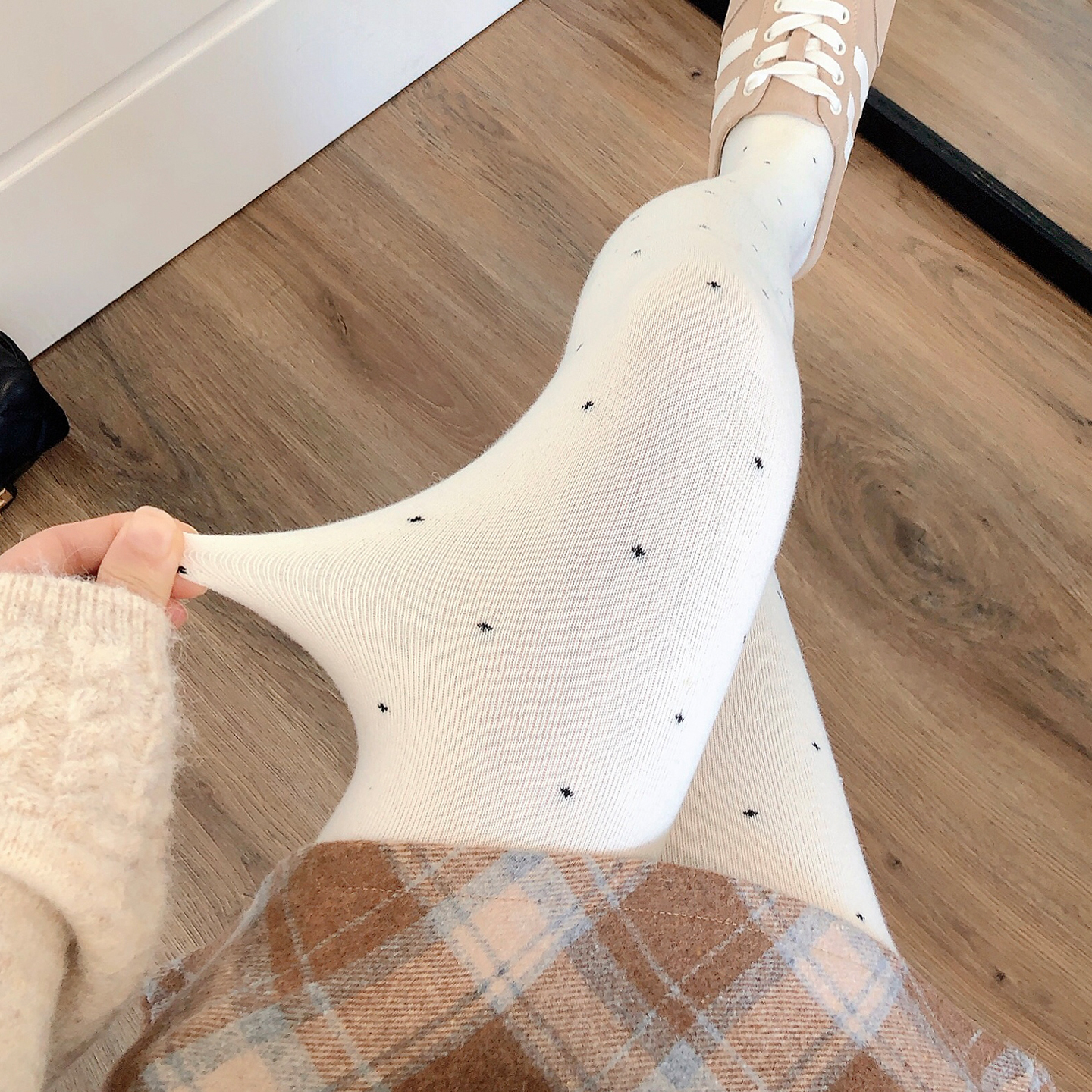 加绒奶白色连裤袜灰色保暖打底袜