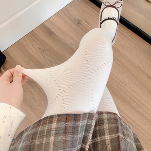 袜女日系jk米白丝袜 袜镂空菱格烟灰色打底裤 2024秋冬款 奶白色连裤