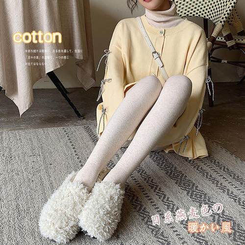 秋冬日系连裤袜加厚米白色外穿