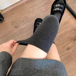 加厚烟灰色长筒袜女秋冬加绒黑色过膝袜JK大腿袜保暖米白色高筒袜