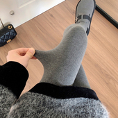 袜加绒奶咖色打底裤 秋冬季 加厚烟灰色连裤 保暖咖啡踩脚袜白丝袜女