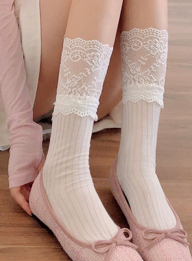 春夏款JK白色小腿袜女甜美lolita粉色堆堆袜蕾丝花边灰色中筒袜子