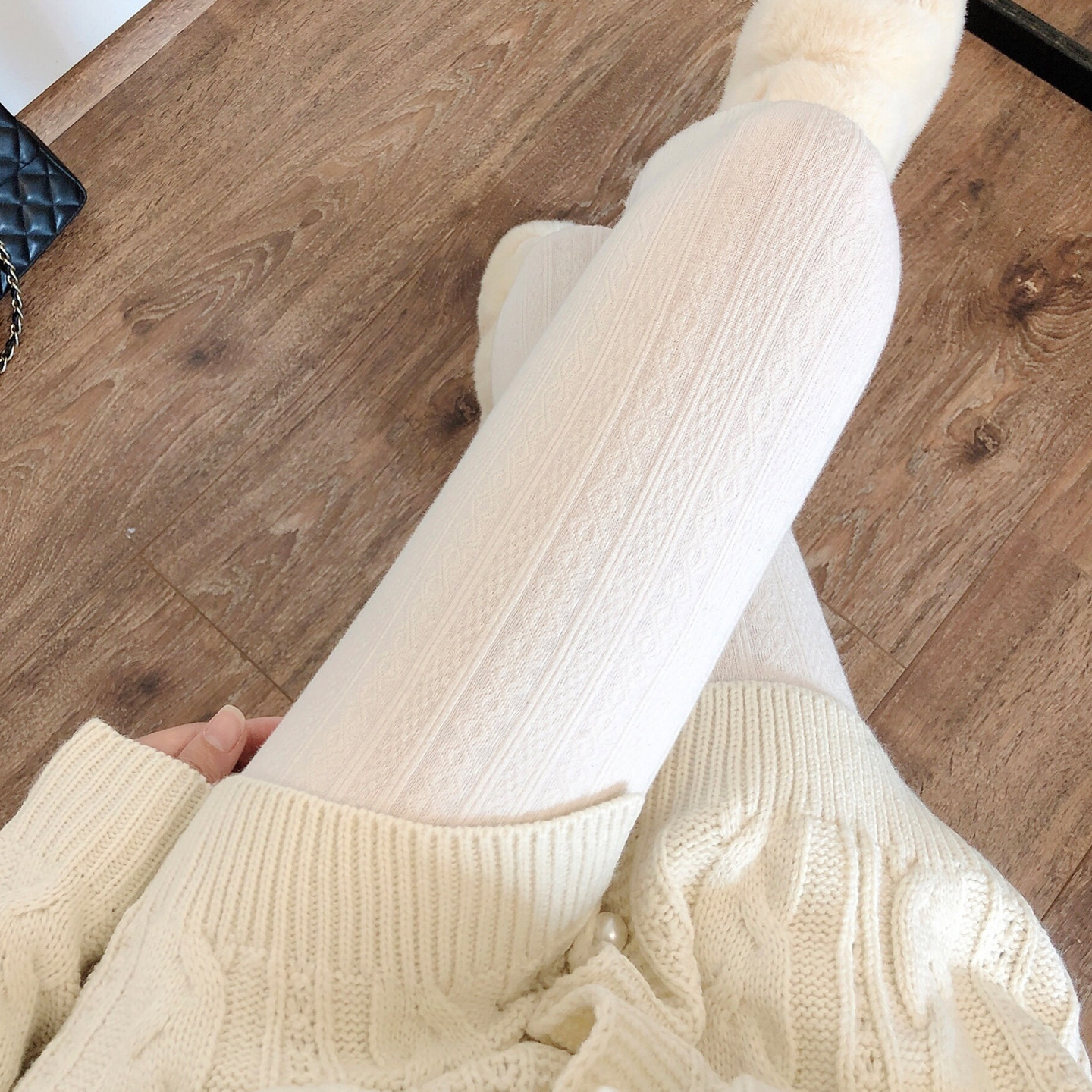 秋冬加绒奶白色连裤袜加厚保暖烟灰色打底裤女日系麻花JK米白丝袜