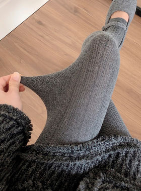 秋冬季烟灰色连裤袜女加厚咖色保暖打底裤显瘦麻花纹深灰色踩脚袜