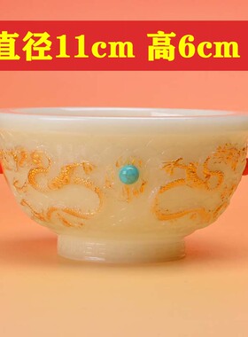 夜光新款爆火戏珠描金家用龙碗高颜值客厅玄关摆件办公室装饰品