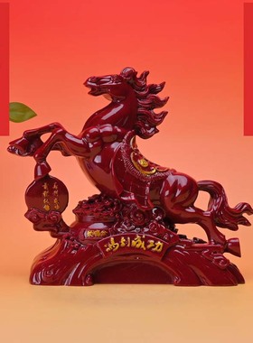朱砂马摆件马到成功摆件客厅电视柜办公室生肖装饰大马工艺礼品