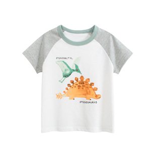 外贸童装夏季新款 儿童短袖T恤男宝宝衣服卡通恐龙上衣