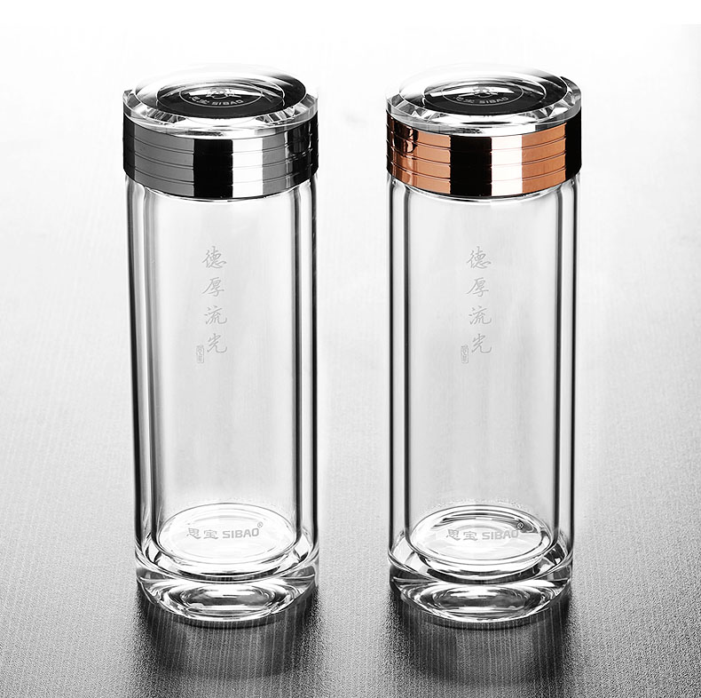 思宝德厚流光高硼硅玻璃杯直筒双层透明隔热耐高温食品级礼盒装