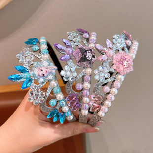 新款公主皇冠头饰儿童卡通水晶发箍女童头箍女孩生日礼物大气王冠