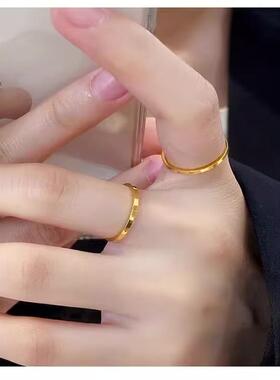 极细18k金食指戒指男女情侣