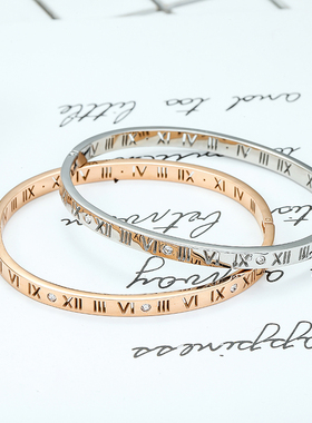镶钻罗马数字钛钢不褪色学生手镯