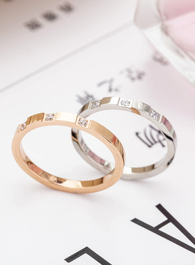日韩风不掉色玫瑰金百搭钛钢戒指