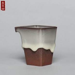 龙泉青瓷吴俊哥窑月白四方公道杯功夫茶具主人高端手工分茶杯茶海
