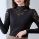 加绒拼接镂空蕾丝衫 薄绒保暖内搭修身 女春秋冬装 打底衫 上衣 长袖