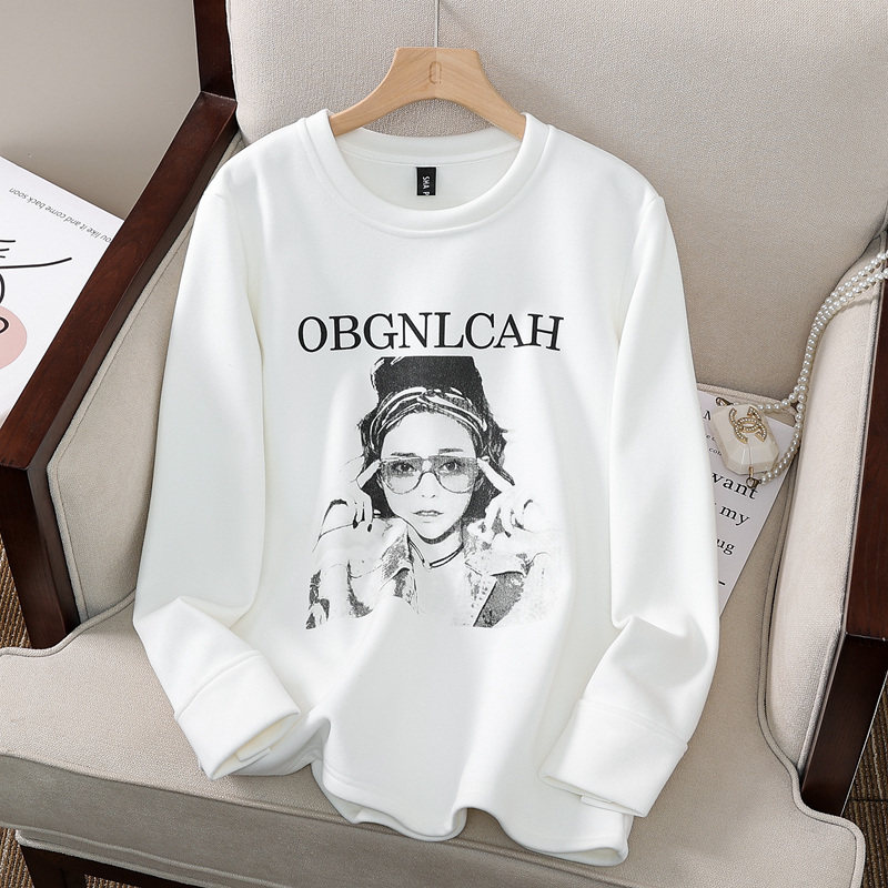 创意图案印花纯棉宽松大码长袖t恤卫衣女春秋冬装圆领加绒打底衫,女装/女士精品,T恤,淘宝优惠券,粉丝福利购,淘宝优惠卷