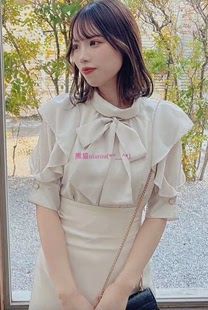 纯圆贵牌！日系Dazz1in 领口蝴蝶结荷叶边袖欧根纱衬衫0223204018